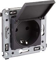 Розетка с заземлением без рамки DKC Avanti 1-м. крышка шторки черный матовый картинка